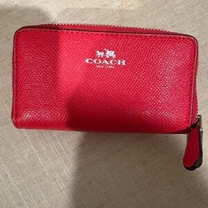 Coach Red Leather Zip Card Case